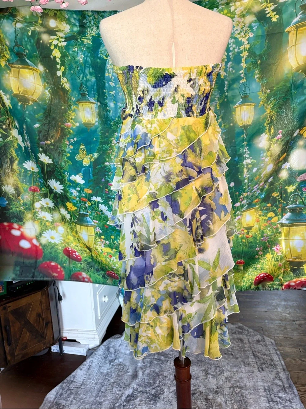 Coco Bianco Yellow, Blue & Green Floral Ruffled Midi Skirt - Picture 5 of 12